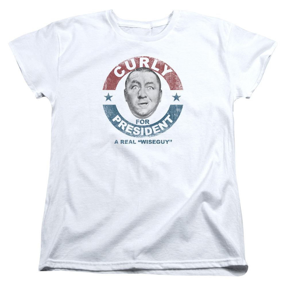 The Three Stooges Curly for President Wiseguy White Womens T-Shirt