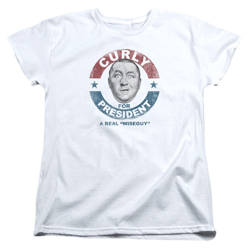 The Three Stooges Curly for President Wiseguy White Womens T-Shirt