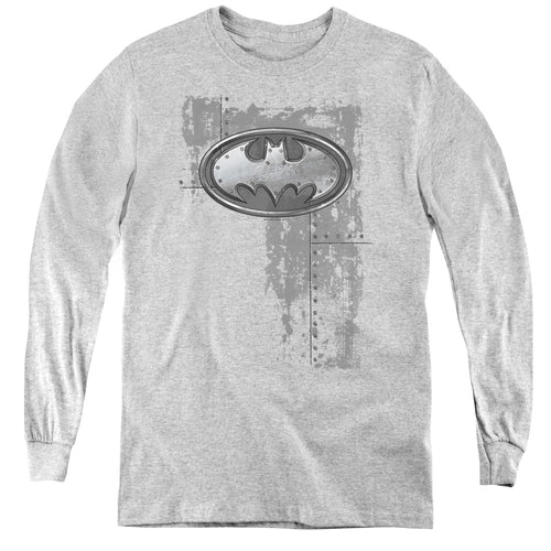 Batman Rivited Metal Logo Youth Long Sleeve T-Shirt