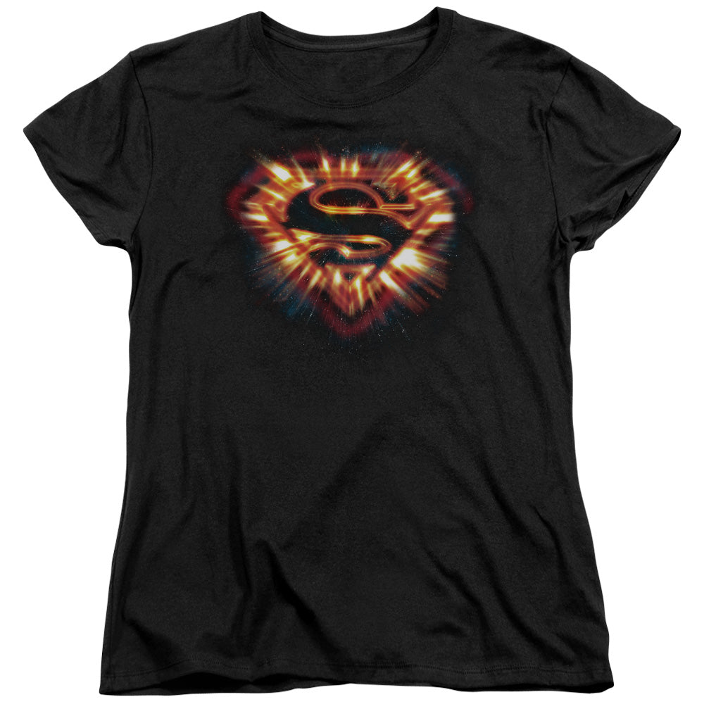 Superman Space Burst Shield Womens T-Shirt