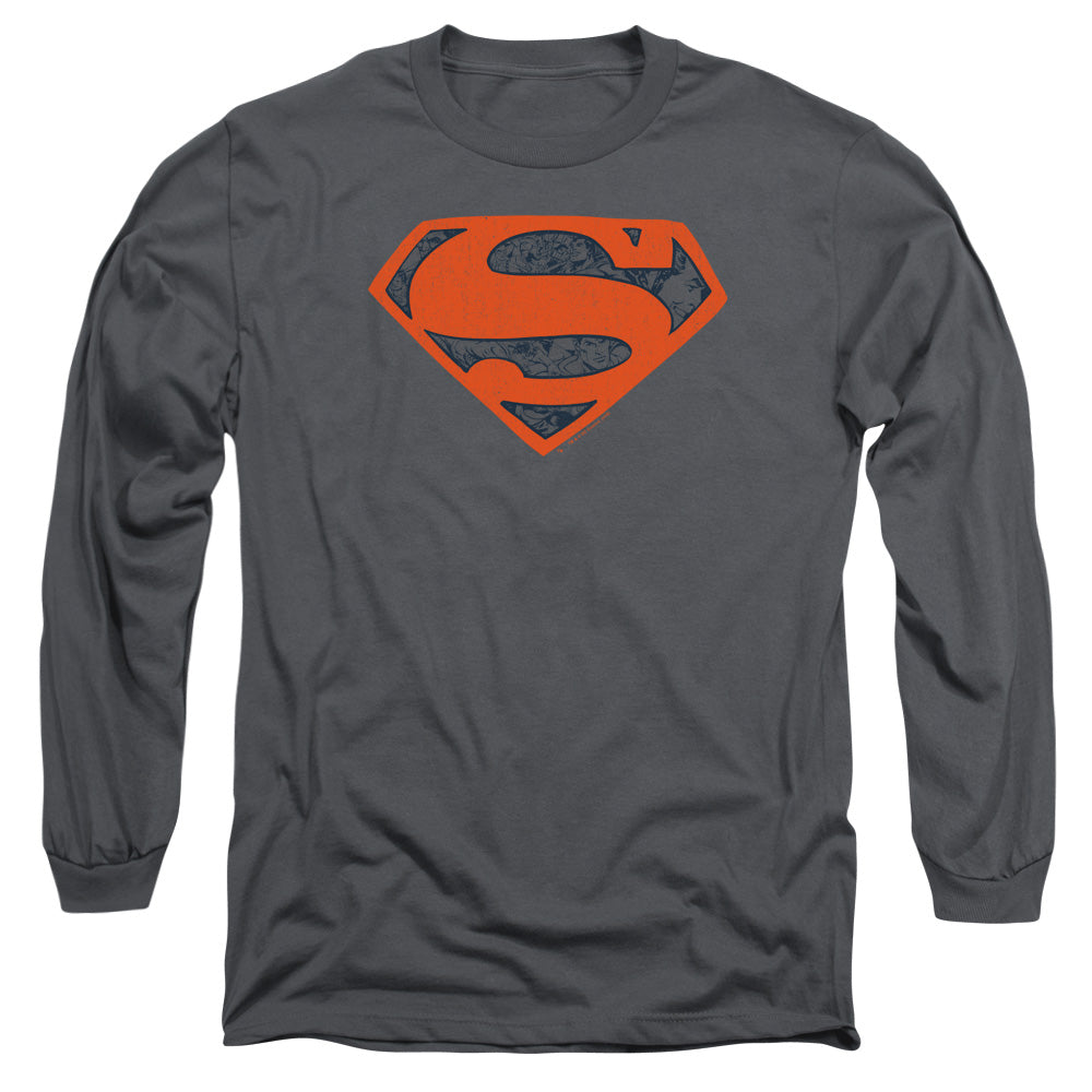 Superman Vintage Shield Collage Charcoal Long Sleeve T-Shirt