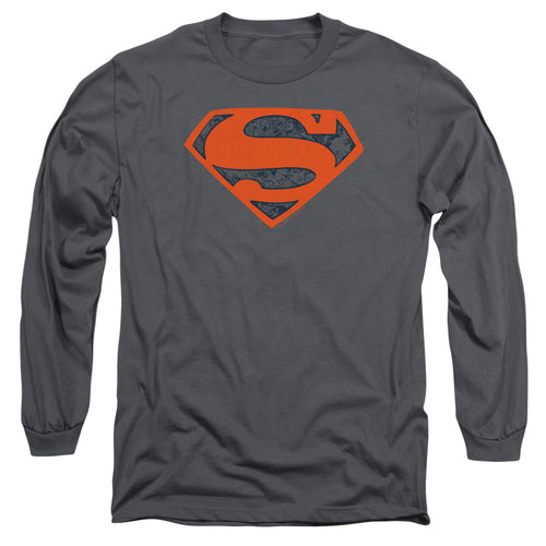 Superman Vintage Shield Collage Charcoal Long Sleeve T-Shirt