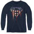 Superman Bleeding Shield Navy Youth Long Sleeve T-Shirt