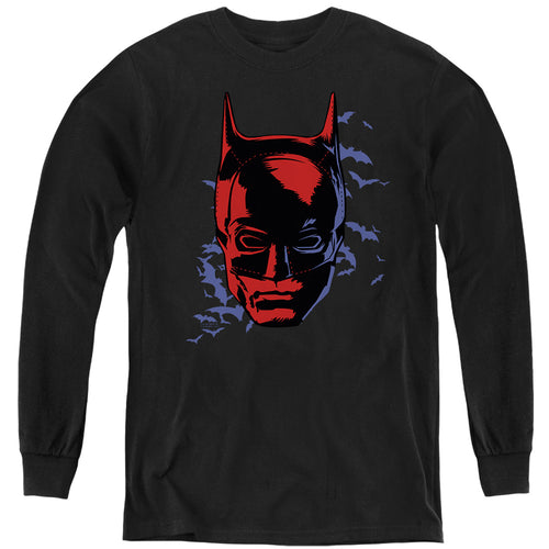 The Batman Shadowed Headshot Youth Long Sleeve T-Shirt