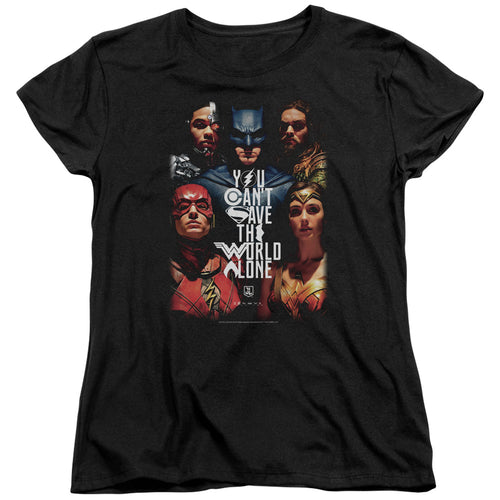 Justice League Save The World Poster Womens T-Shirt