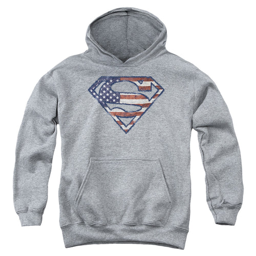 Superman Wartorn Flag Athletic Heather Youth Hoodie