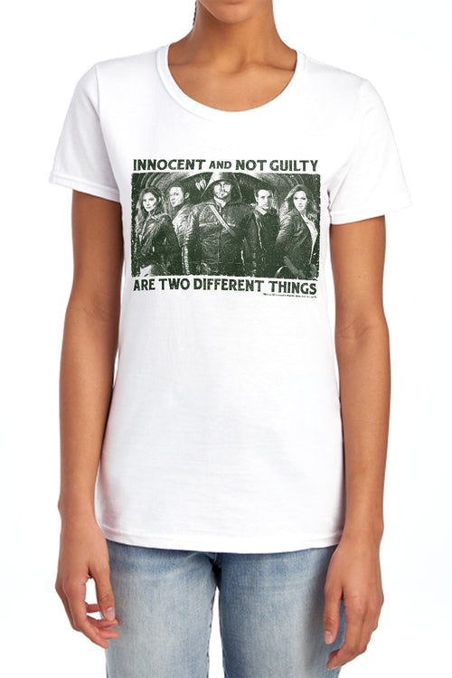 Arrow Innocent and Not Guilty Womens T-Shirt