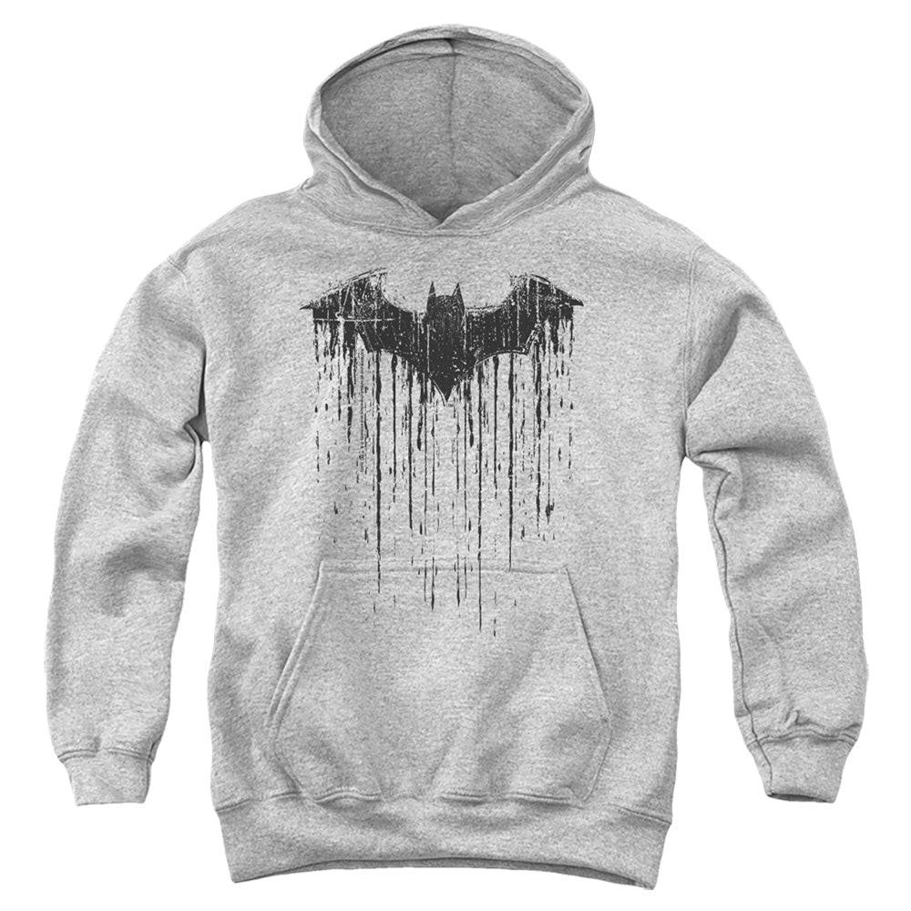 Batman Paint Drip Bat on Athletic Heather Youth Hoodie