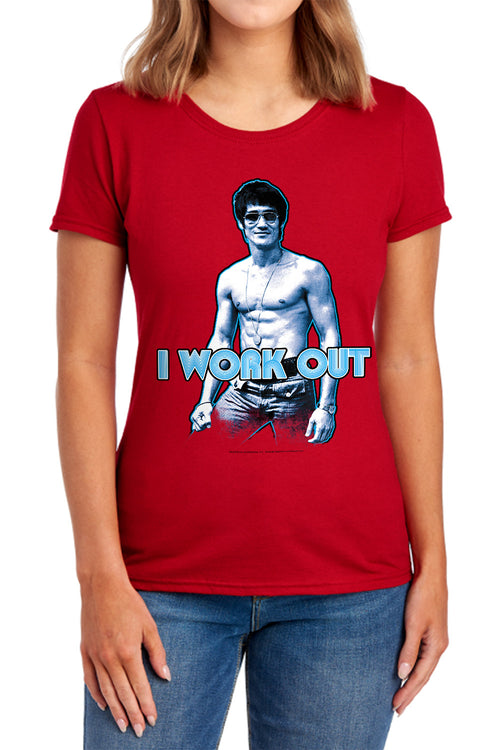 Bruce Lee Lee Works Out Womens T-Shirt