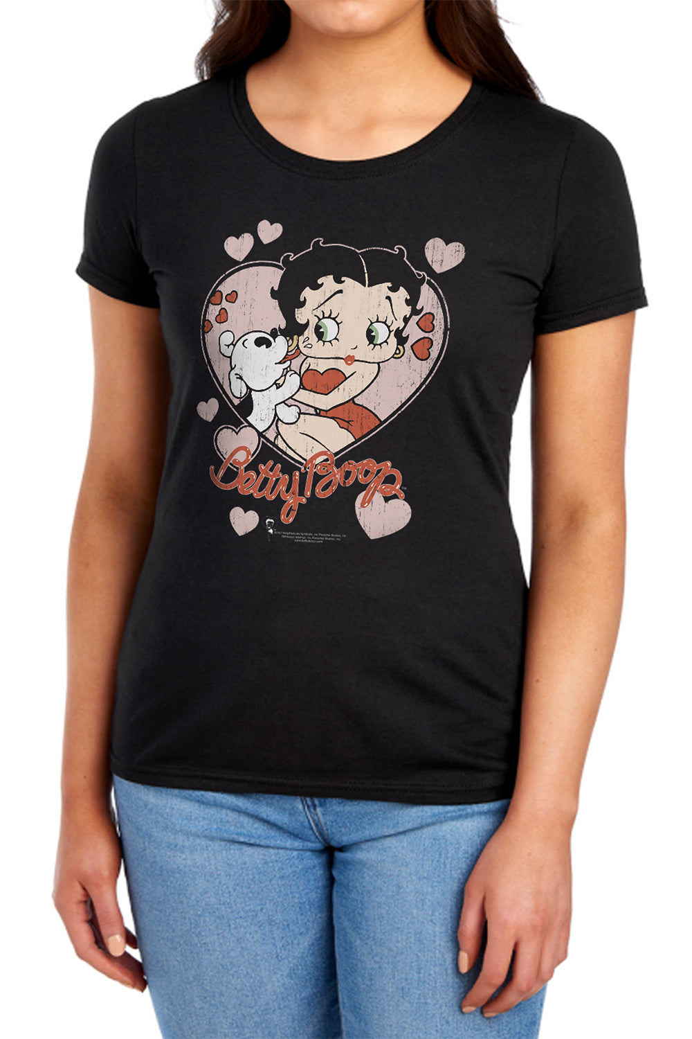 Betty Boop Classic Kiss Faded Heart Womens T-Shirt