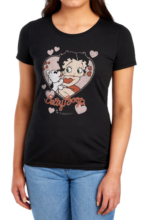 Betty Boop Classic Kiss Faded Heart Womens T-Shirt