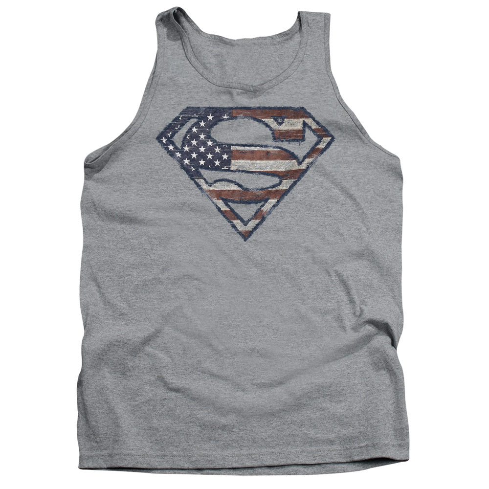 Superman Wartorn Flag Athletic Heather Tank Top