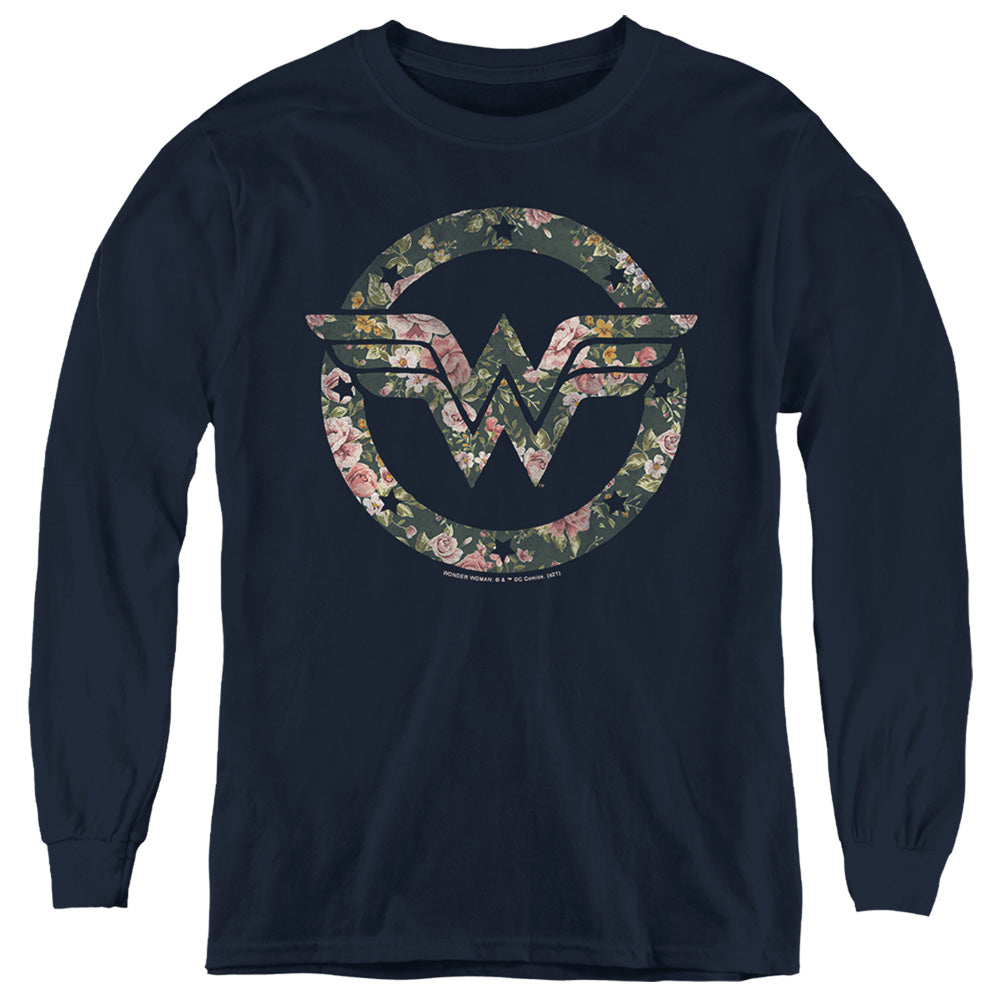 Wonder Woman Floral Logo Youth Long Sleeve T-Shirt