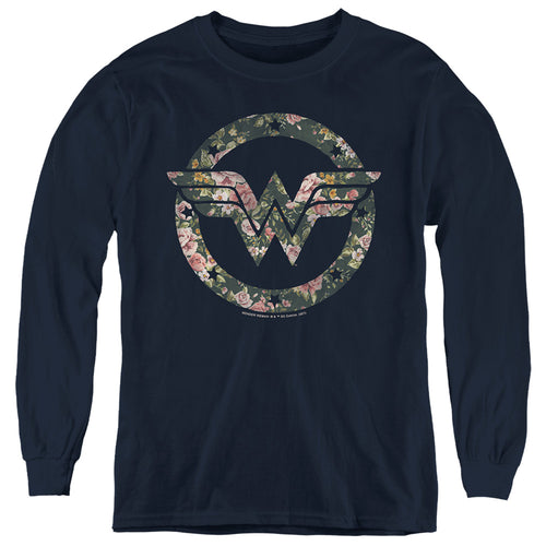 Wonder Woman Floral Logo Youth Long Sleeve T-Shirt