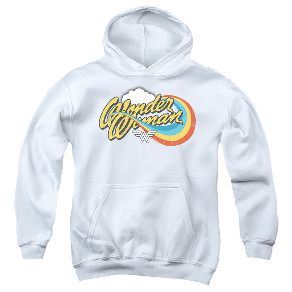 Wonder Woman Rainbow Script on White Youth Hoodie