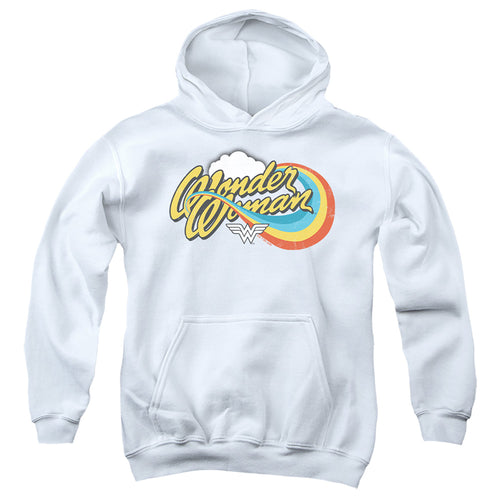 Wonder Woman Rainbow Script on White Youth Hoodie