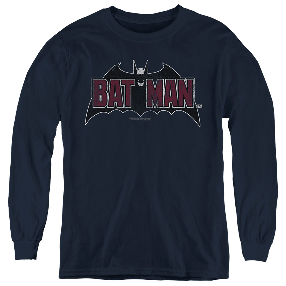 The Batman Vintage Bat Logo on Navy Youth Long Sleeve T-Shirt