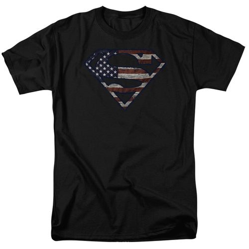 Superman Wartorn Flag Black T-Shirt
