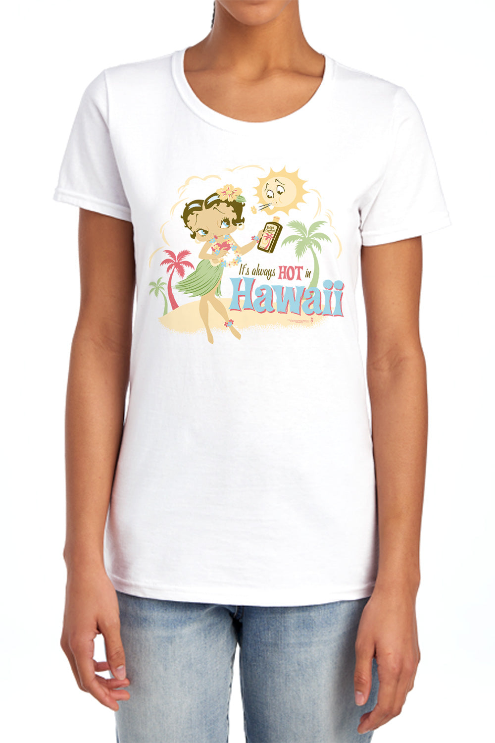 Betty Boop Hot in Hawaii Womens T-Shirt