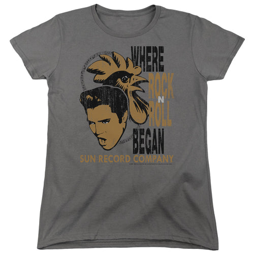 Sun Records Elvis and Rooster Womens T-Shirt