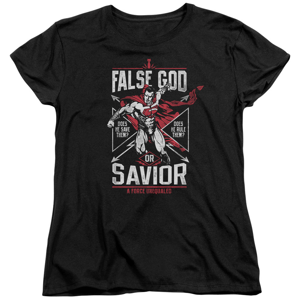 Batman v Superman False God Or Savior Womens T-Shirt