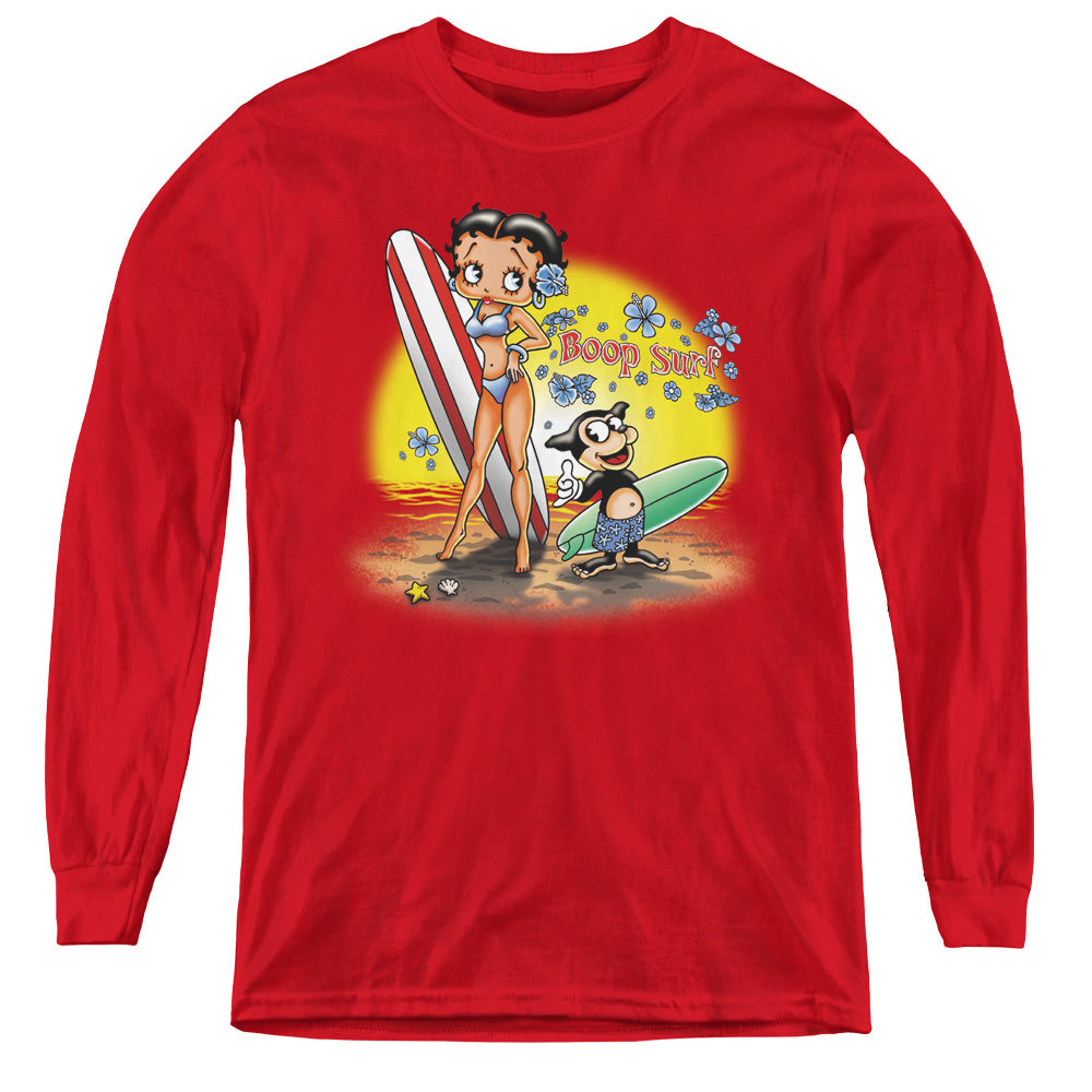 Betty Boop Boop Surf Beach Youth Long Sleeve T-Shirt
