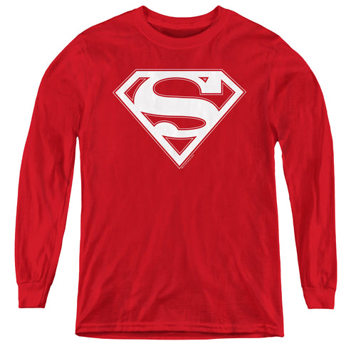 Superman Red & White Shield Red Youth Long Sleeve T-Shirt