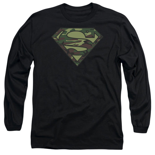 Superman Camo Logo Black Long Sleeve T-Shirt