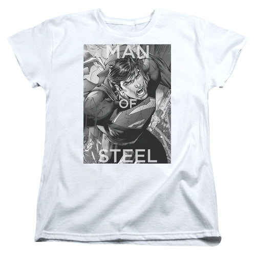 Superman Flight of Steel White Womens T-Shirt
