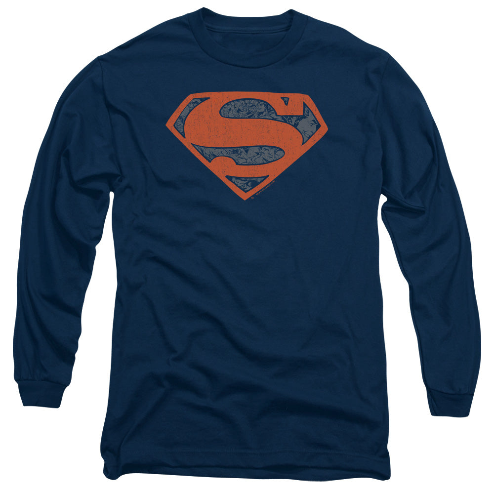 Superman Vintage Shield Collage Navy Long Sleeve T-Shirt