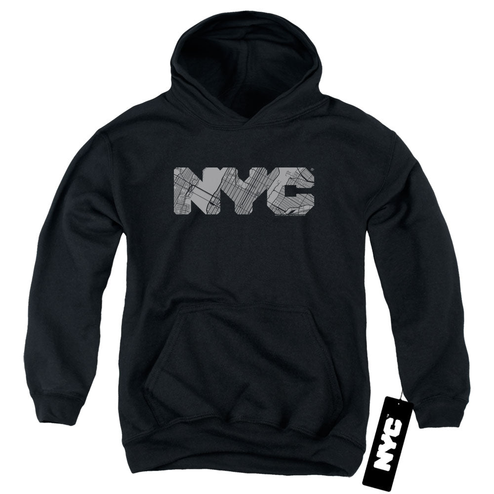 New York City Map Fill Black Youth Hoodie