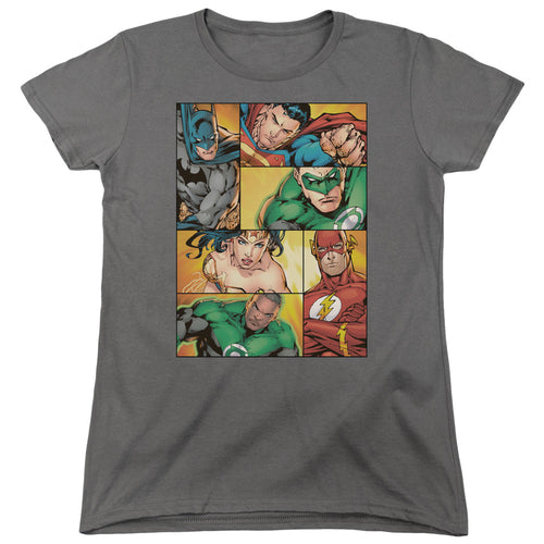 Justice League Hero Boxes Womens T-Shirt