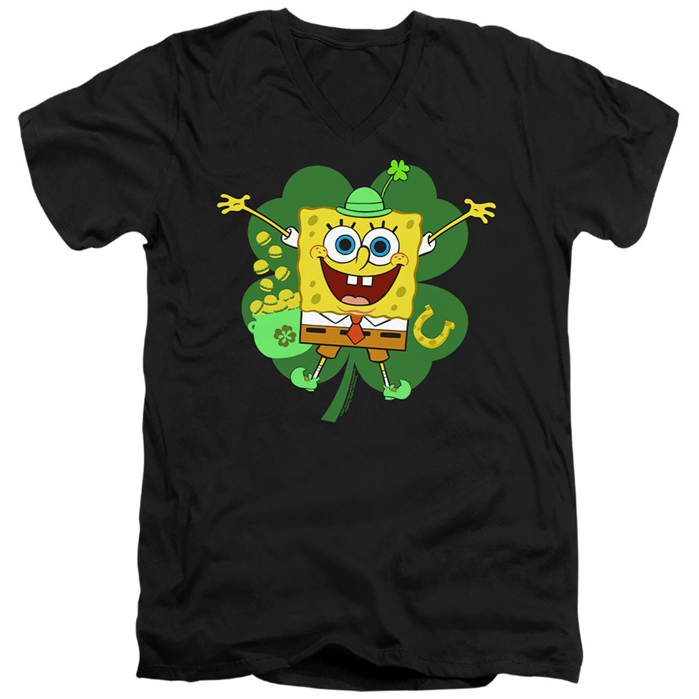 Spongebob Squarepants St. Patrick's Day Spongey Four Leaf Clover V-Neck T-Shirt