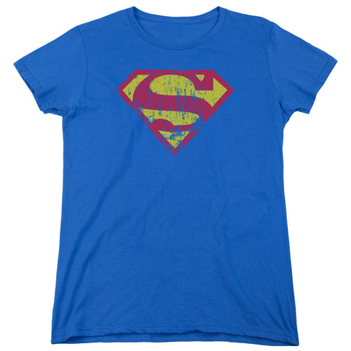 Superman Classic Logo Distressed Womens T-Shirt