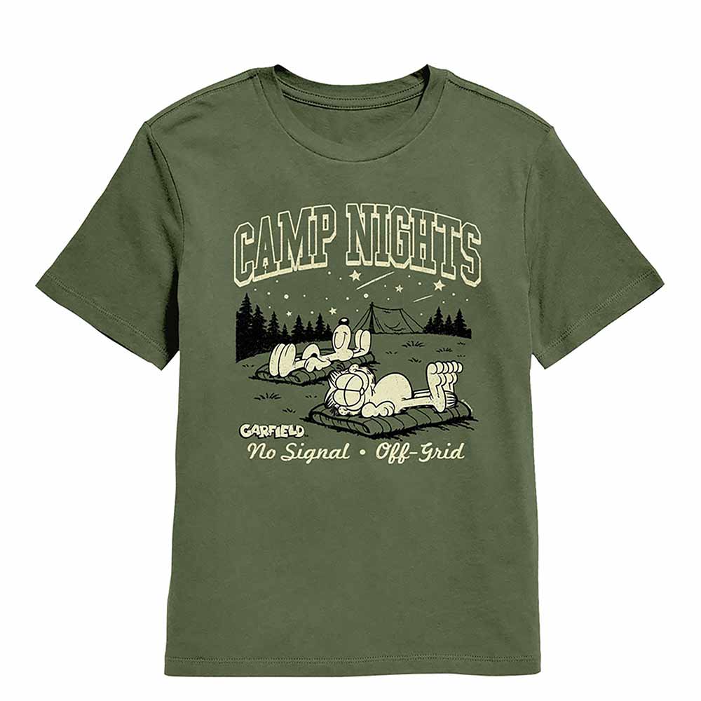 Camp Nights Garfield youth t-shirt in military green