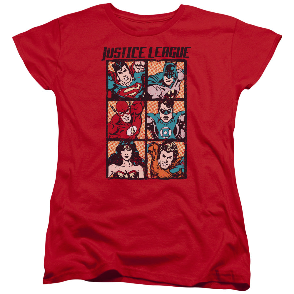 Justice League Rough Panels Womens T-Shirt