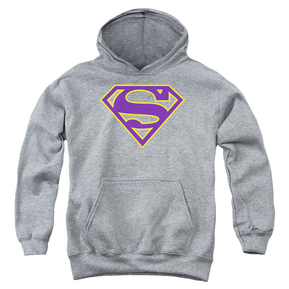 Superman Purple & Gold Shield Athletic Heather Youth Hoodie