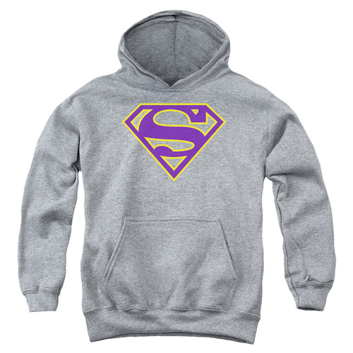 Superman Purple & Gold Shield Athletic Heather Youth Hoodie
