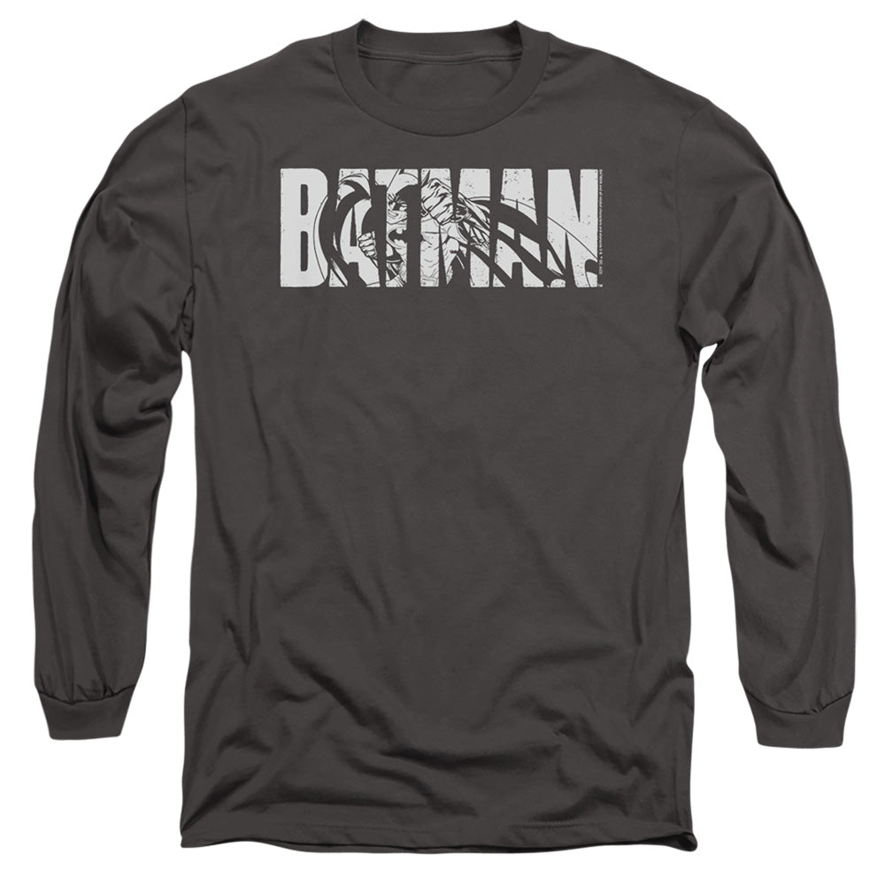 The Batman Text on Gray Long Sleeve T-Shirt