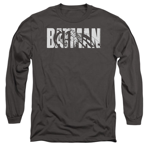 The Batman Text on Gray Long Sleeve T-Shirt
