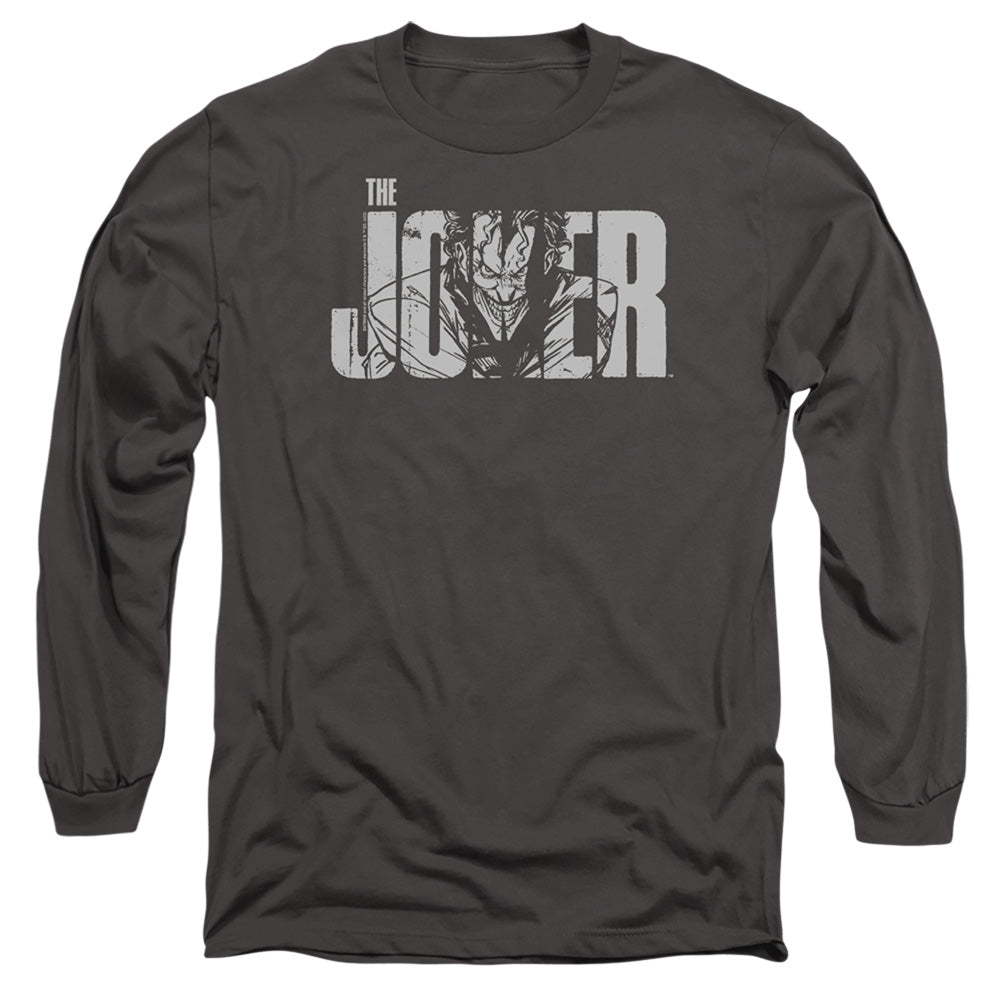 The Batman Joker Text on Gray Long Sleeve T-Shirt