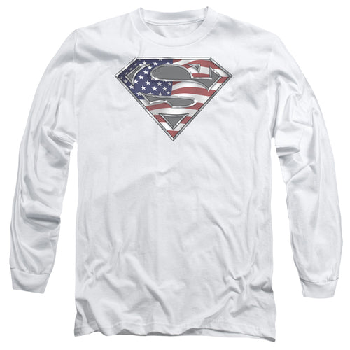 Superman All American Shield White Long Sleeve T-Shirt