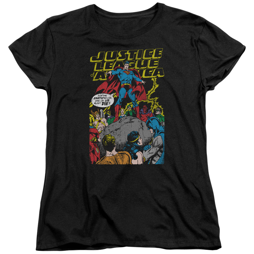 Justice League Ultimate Scarifice Womens T-Shirt