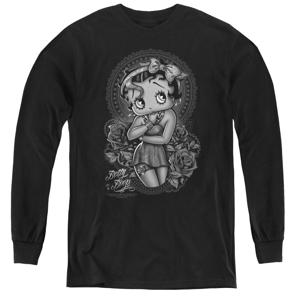 Betty Boop Fashion Roses Youth Long Sleeve T-Shirt