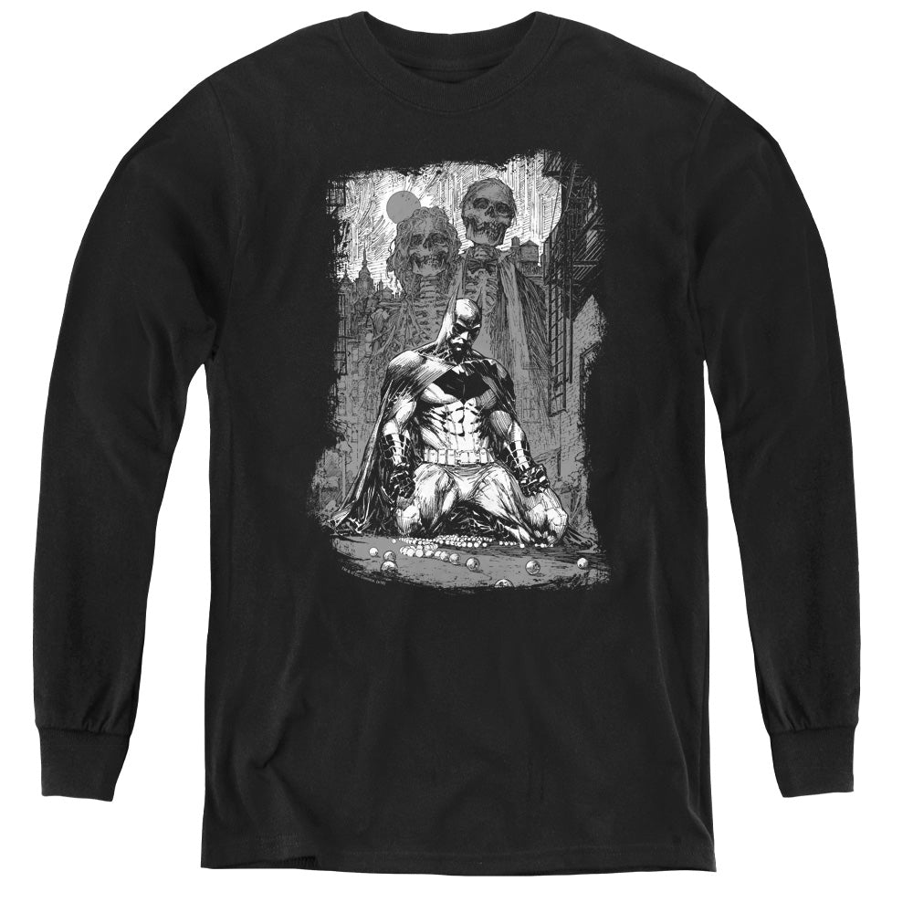 Batman Sketchy Shadows Youth Long Sleeve T-Shirt