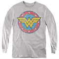 Wonder Woman Classic Circle Logo on Athletic Heather Youth Long Sleeve T-Shirt