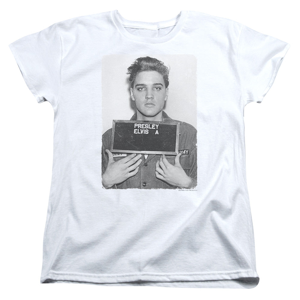 Elvis Presley Army Mug Shot Womens T-Shirt