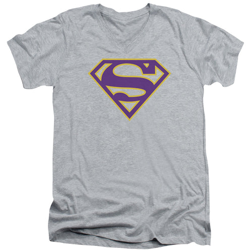 Superman Purple & Gold Shield Athletic Heather V-Neck T-Shirt