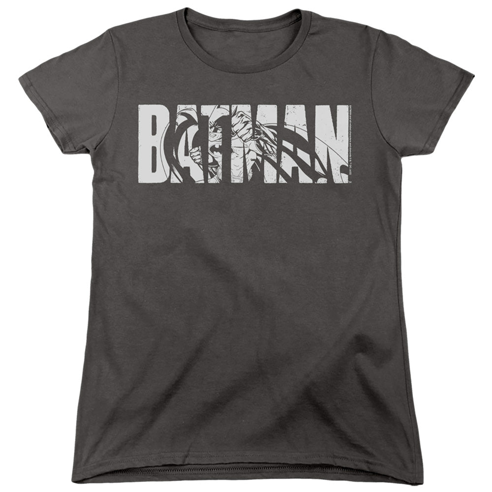 The Batman Text on Gray Womens T-Shirt