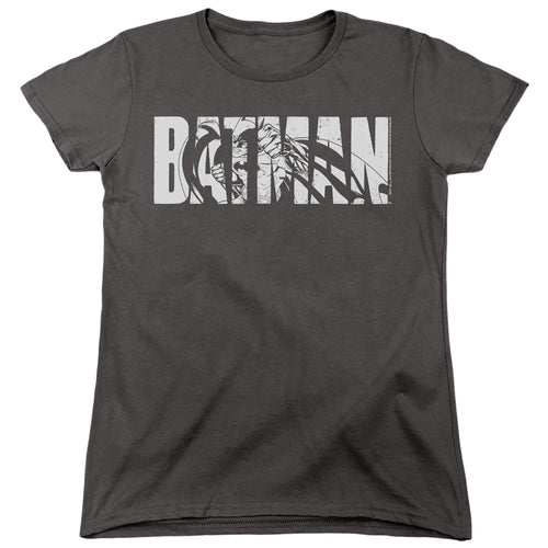 The Batman Text on Gray Womens T-Shirt